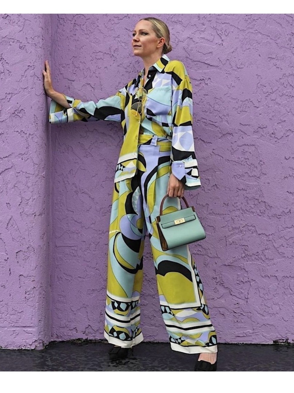 ZARA Printed Shirt & Wide Leg Pant Set Sz S NWT Blogger Fav